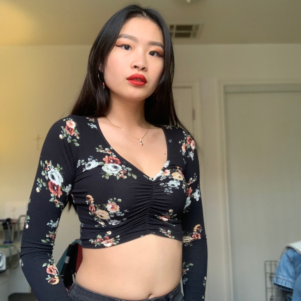 Black Floral Crop Top